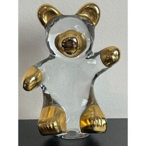 00376 - Glass Teddy Bear Figurine‎ w/Gold Accents Decoration Paperweight